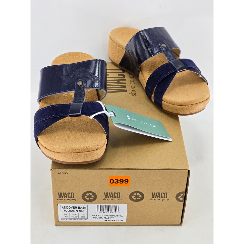 Waco Revitalign Andover Baja Sandals Women 9D Peacoat Blue Orthotic -NEW
